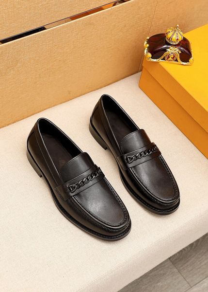 

2021 men's fashion genuine leather chain business flats slip on high-end male brand party wedding dress shoes size 38-45, Black