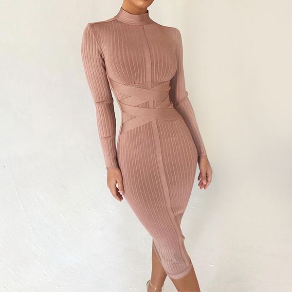 

new winter bandage dresses 2021 long sleeve midi women club evening celebrity runway party dress 6bil, Black;gray