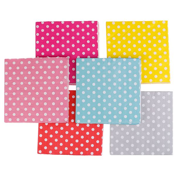 

20pcs polka dot paper napkins decoupage printed beverage baby shower wedding event & party tissue napkins decoration serviettes