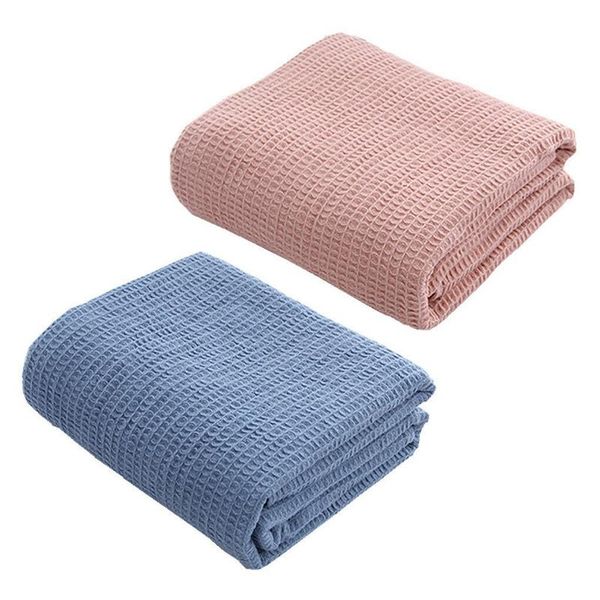 

blankets 2 pcs cotton honeycomb effect washable soft bed chair blanket cover throw over large decorative sofa, blue & pink