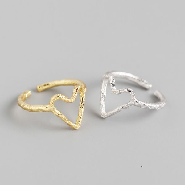 

tyj0304 design sense geometric heart s925 silver hand made ins tin foil paper pattern peach heart opening ring female