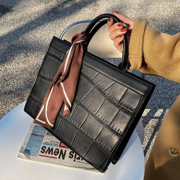 

bag tote pu 2021 casual women pattern designer big women's for handbag stone new ribbon leather capacity shoulder nqpbv