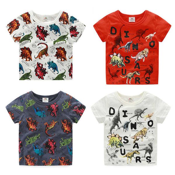 Estate 2-10 anni Regalo di compleanno per bambini Abbigliamento Neonati maschi Bambini Basic Dinosaur Stampa T-shirt a maniche corte T-Shirt Top 210529