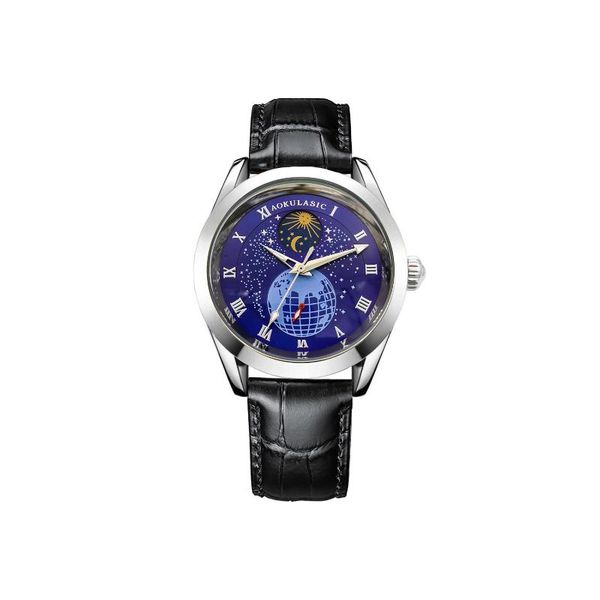 

wristwatches 2021 aokulasic brand watch men automatic mechanical mens earth 41mm waterproof luxury moon business, Slivery;brown