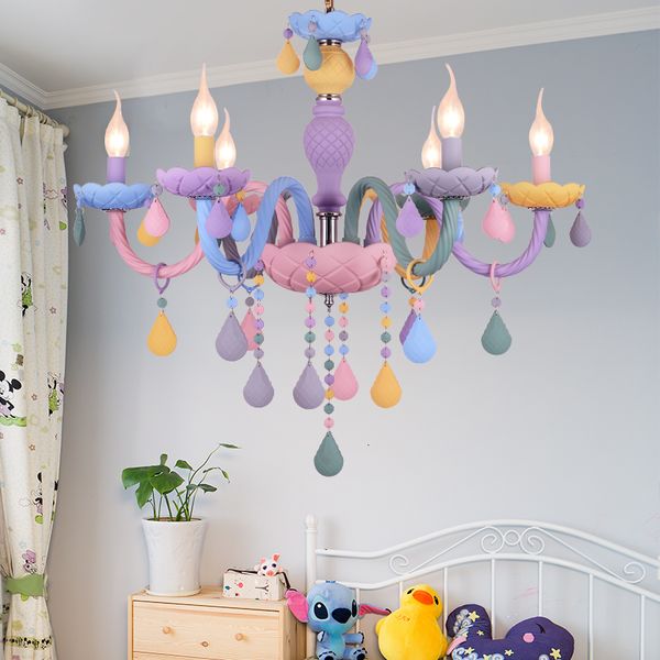 

2021 new de cristal macaron cor droplight crianas quarto lustre criativo fantasia menina princesa luminria luminrias is03