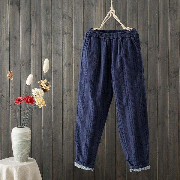 

women's pants & capris 2021 arrival winter arts style women warmth thicken cotton ankle-length casual loose elastic waist harem p208, Black;white