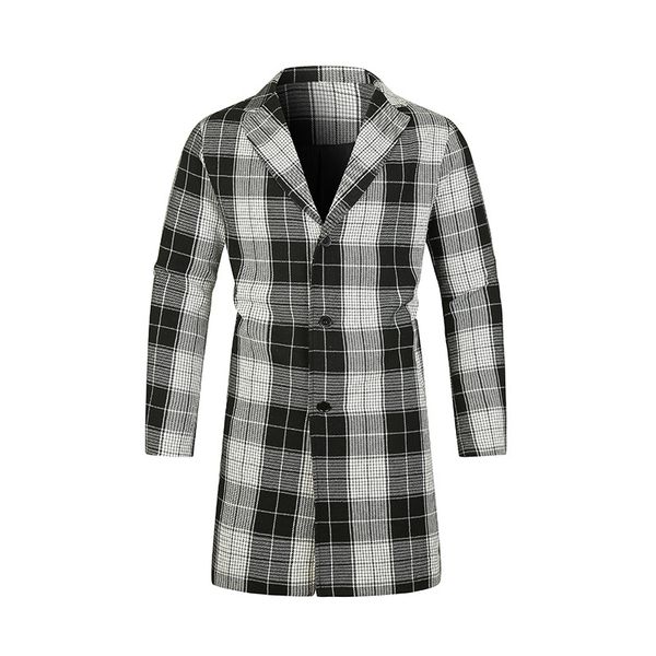 

british mens trench coats contrast lapel plaid long sleeve button placket side pocket long windbreaker warm wear, Tan;black