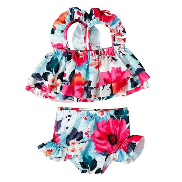 

summer swimsuit for little girls toddler baby girls bikini suit flower print ruffles swimsuits bathing suit two-piece set 1-5t, Black