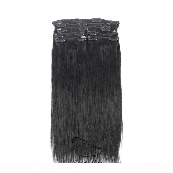 

evermagic hair brazilian straight virgin hair clip in human hair extensions 14-26inch 7 pieces set natural color 120g set, Black;brown