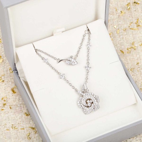 

new 2021 brand pure 925 sterling silver jewelry women rose flower diamond pendant necklace lovely design fine luxury quality