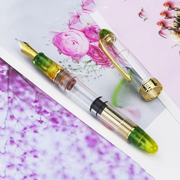 

fountain pens lorelei 667 resin piston pen transparent green with golden clip, iridium ef/f 0.38/0.5mm ink for business office