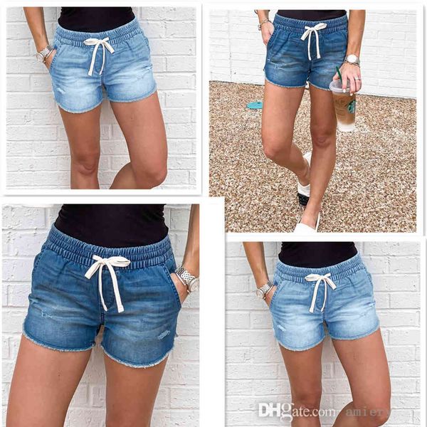 

women denim shorts summer jeans trousers female mid waist loose jean washed drawstring pants leggings 2021, White;black