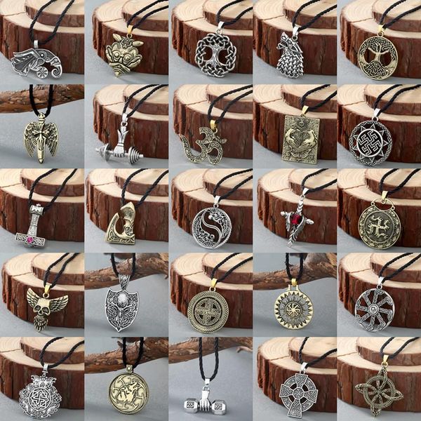 

pendant necklaces 10pcs/lot black men antique necklace retro tibetan axe viking jewelry wholesale talisman amulet slavic charm women, Silver