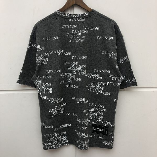 

2021 new oversize washed old we11done t-shirt men women damage hole distressed full printing welldone t shirt z65f, White;black