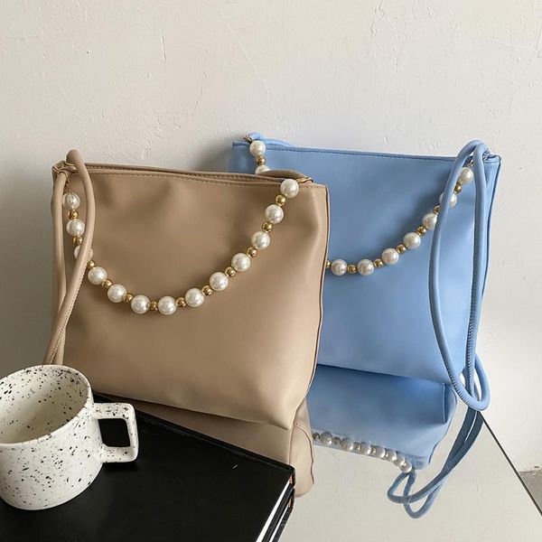 

evening bags fashion pu solid color shoulder underarm bag casual women pearl bucket handbags daily reusable armpit travel shopping