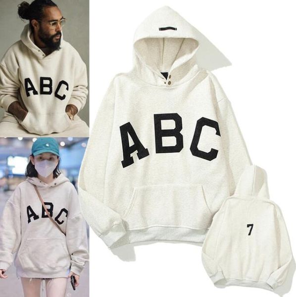 

autumn and winter men's sweatshirt high street sweater abc flocked printing fog loose hoodies, Black