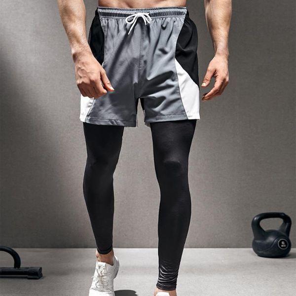 

running pants men jogger gym 2 decks workout big pocket fitness soccer elastic compression mesh athlete track sport leggings, Black;blue