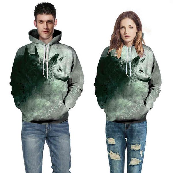 

men's nnd women's sweatshirts black and white snow wolf digital printed baseball suit autumn and winter long sleeve hooded sweater