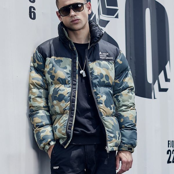 

2021 new warm lining hooded winter er men cotton padded quilted camo printed jacket thick outerwear overcoat outdoor 3xl g5ij 5om7, Black