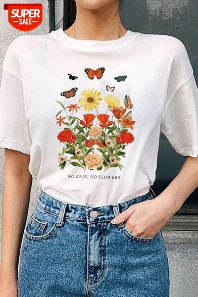 

sunfiz hjn butterfly flower t shirt no rain no flowers graphic shirt vintage inspired butterfly tees summer retro t shirts #el3z, White