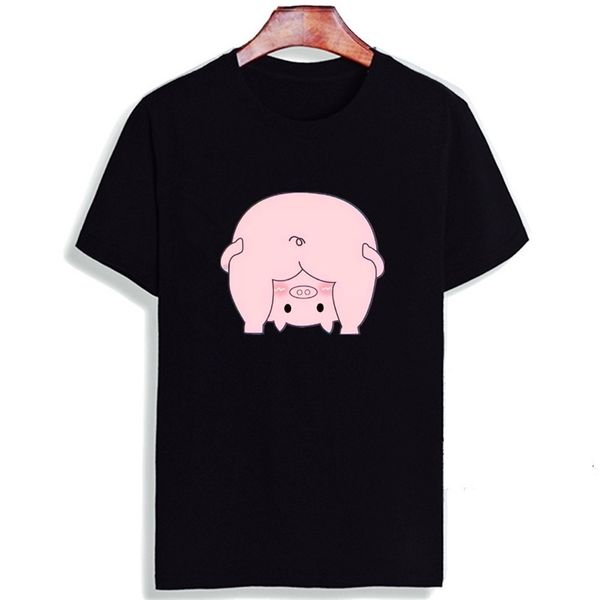

aesthetic couple clothes funny tshirt lovely pig and frog cartoon art cotton o neck t shirt plus size short sleeve brand female 210315, White