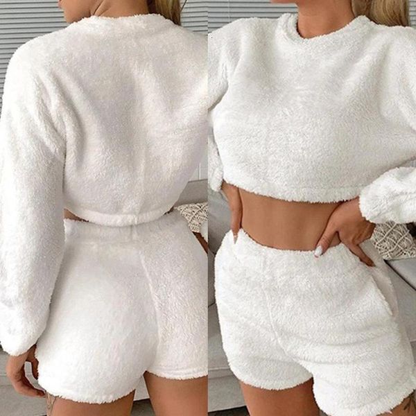 

casual mode effen color pluche o-neck long mouw trui broek pak women clothing female shtan ropa de mujer 2020, White;black