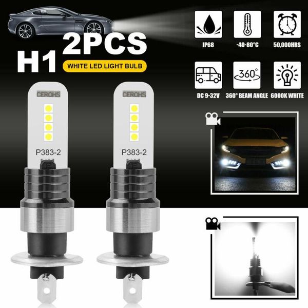 

car headlights fog driving light h1 high power led chip lamp super white 2x 6000k