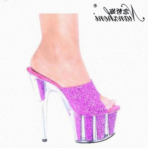 

sandals heel waterproof crystal and slippers 15cm super high thin fashion show summer shoes, Black