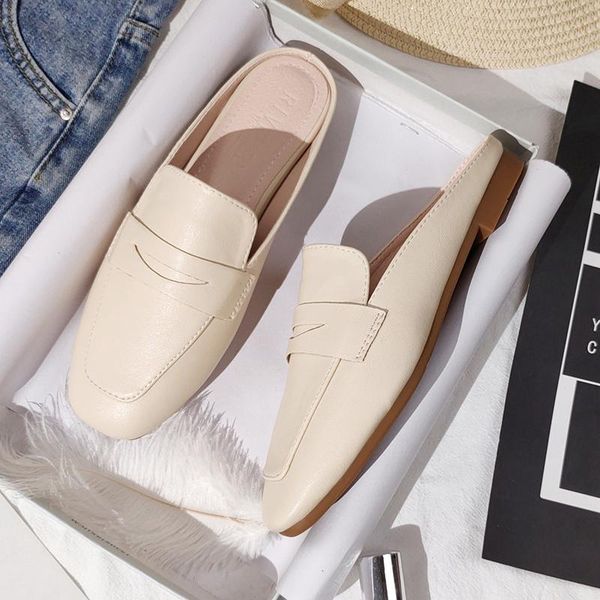 

slippers women's outdoor flat muller fashion sandals 2021 leather shoes, Black