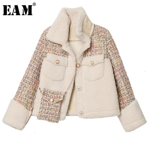 

[eam] loose fit lambswool tweed split short jacket new lapel long sleeve women coat fashion tide spring autumn 1k553 y201006, Black;brown