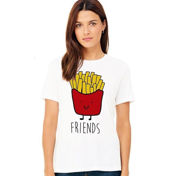 

women friends t-shirt mejores amigas camisetas tees burger and fries summer short sleeve matching clothes bff t shirt, White