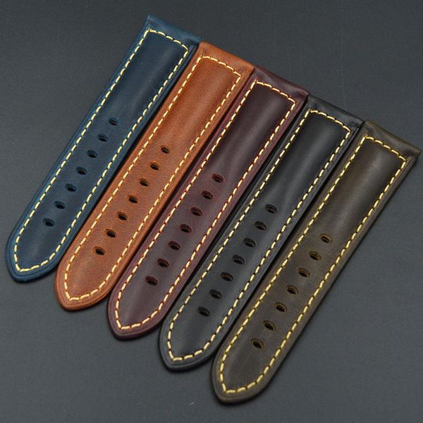 

watch bands 20/22/24/26mm strap unique leather steel buckle wrist band handmade italian calfskin wristband, Black;brown