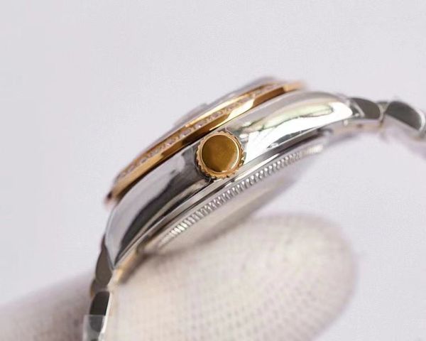 Alta qualidade 28mm moda rosd ouro senhoras vestido relógio safira mecânica automática relógios femininos pulseira de aço inoxidável br344c