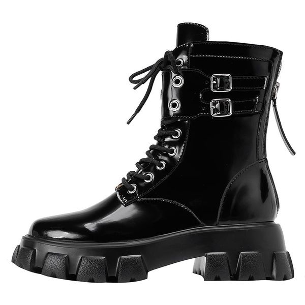 

boots platform women's tide ins2021 british style leather motorcycle women, Black