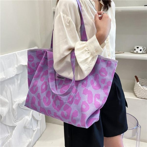 

evening bags 2021 large capacity totes leopard women handbags shoulder purses fashion shopper shopping handle bag canvas bolsas