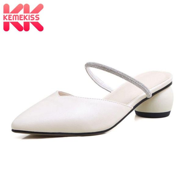 

dress shoes kemekiss women sandals fashion thick heels little crystals pointed toe slip on outdoor slippers size 31-43, Black
