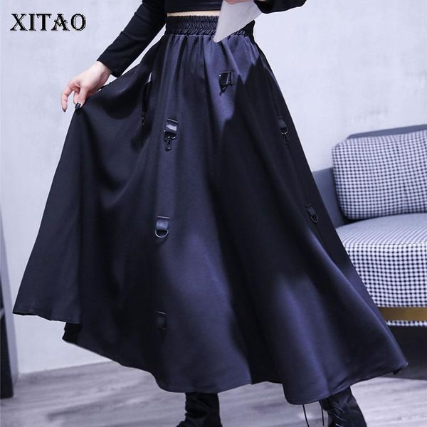 

xitao patchwork draped button skirt women 2021 spring casual fashion new style temperament all match high waist skirt zy4328, Black