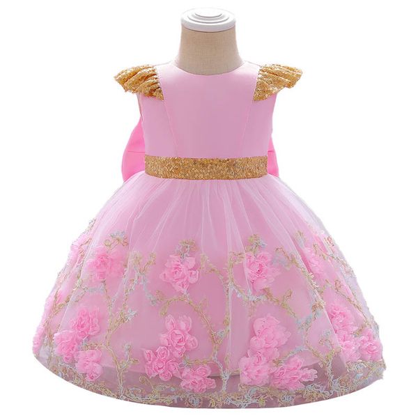 

sequined girls dresses baby dress lace flower birthday party wedding princess formal kids clothes b9011, Red;yellow