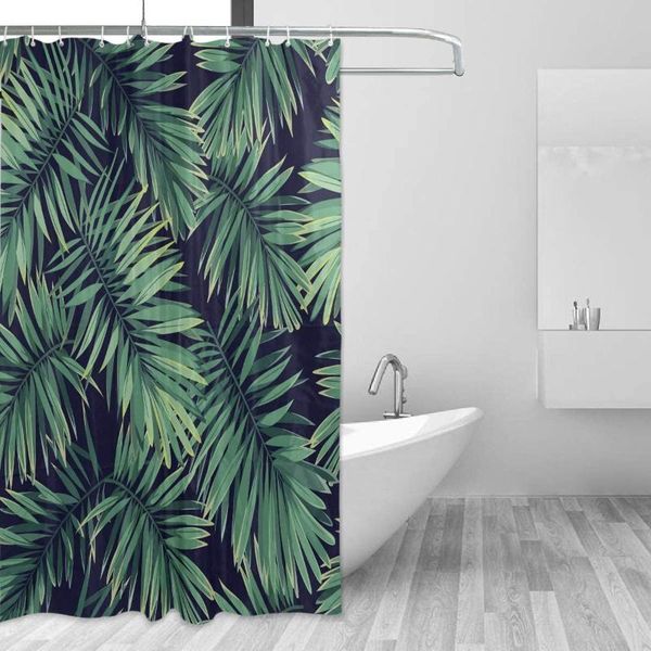 

shower curtain, tropical palm leave pattern bathroom waterproof polyester curtains accessories with hooks for home decorative