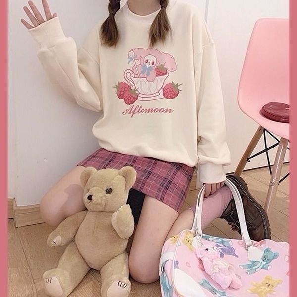

2021 kawaii women winter fashion cute anime hoodies vee oversized long sleeve sweatshirt tfm6, Black
