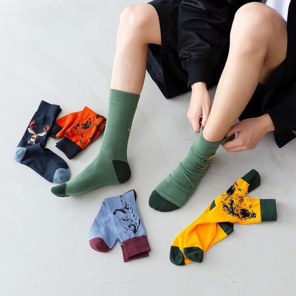 

pattern opular gentlemen trendy mid-tube herfst and winter men socks cato animal sketch personality original new aw, Black