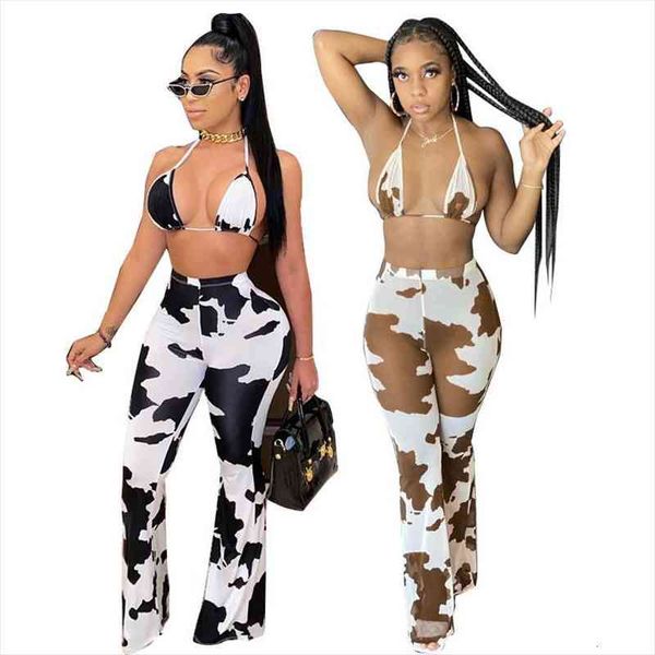 

chiclover two piece set clothing womens pants cow print halter backless corset flared sets sleeveless outfit wholesale items, White