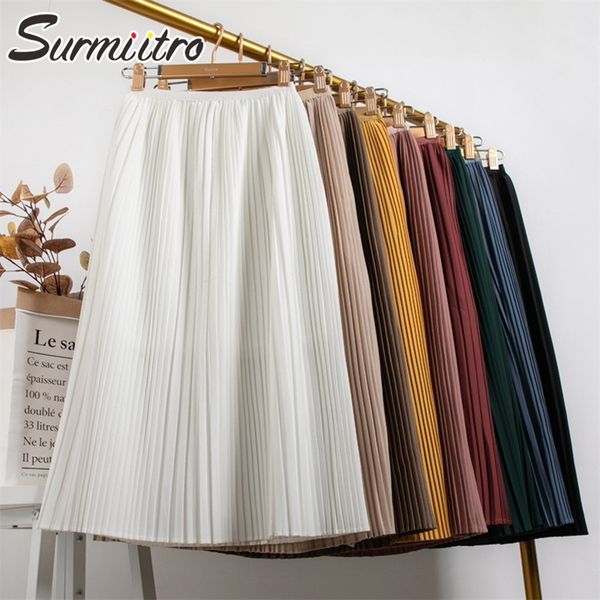 

surmiitro super quality spring summer women korean style elegant black sun school high waist midi pleated skirt female 350g 210315