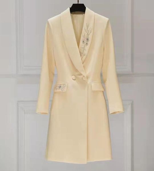

women's suits & blazers long 2022 spring autumn clothing female notched collar beading deco apricot black xxl, White;black
