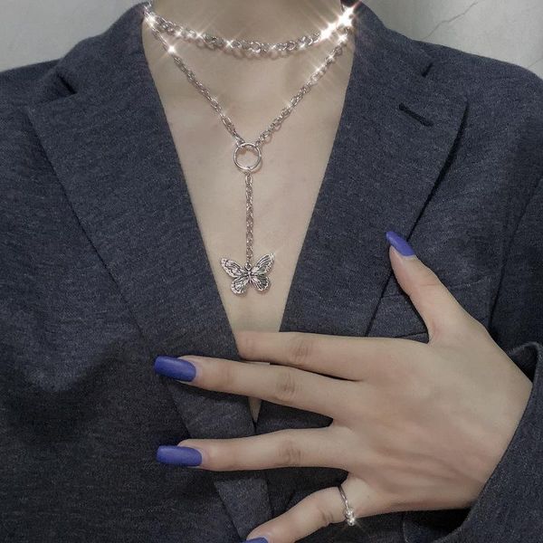 

pendant necklaces fashion hip hop style double layer butterfly for women silver color party jewelry accessories gifts