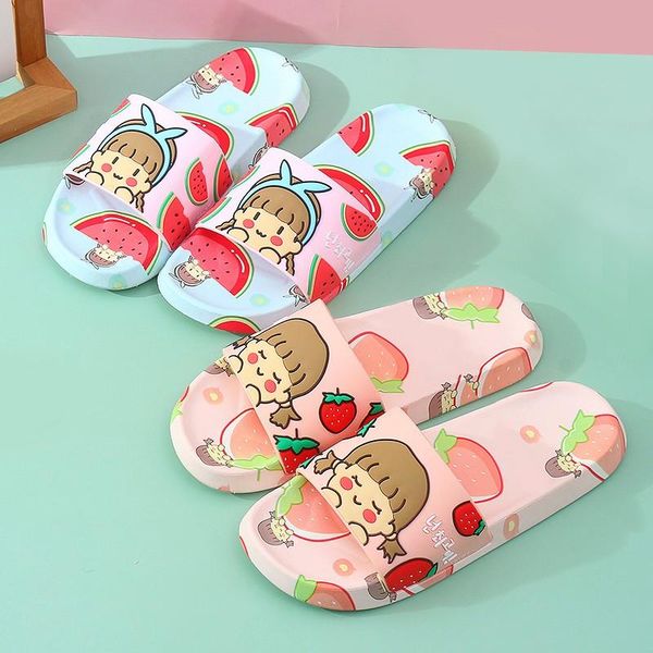 

slippers non-slip women summer beach slide sandals flip flops cartoon girls avocado thick bottom comfort ladies bathroom shoes, Black