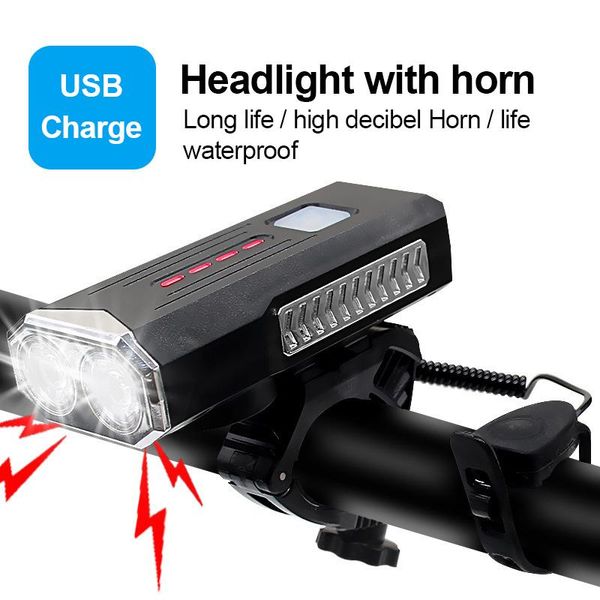 

mtb bicycle light bike front light bike bell horn 2 in 1400ma usb charge headlight horn with 120db bell