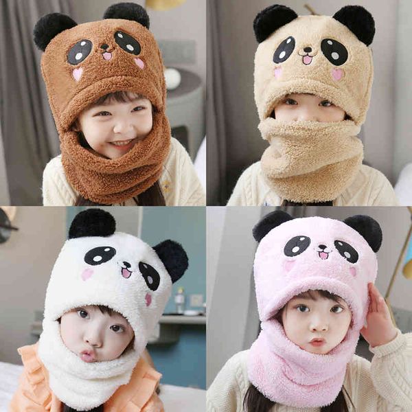 

brand caps winter hat children's autumn and winter versatile warm hooded scarf bib integrated cycling bear, Blue;gray