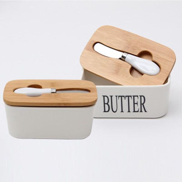 

storage bottles & jars ceramic butter sealing box cheese tray seasoning fresh-keeping dust-proof food container with lids kitchen items