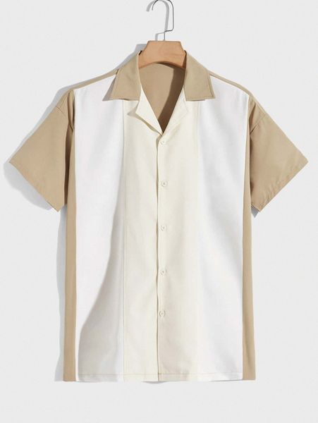 

romwe guys colorblock button front shirt b6zm#, White;black